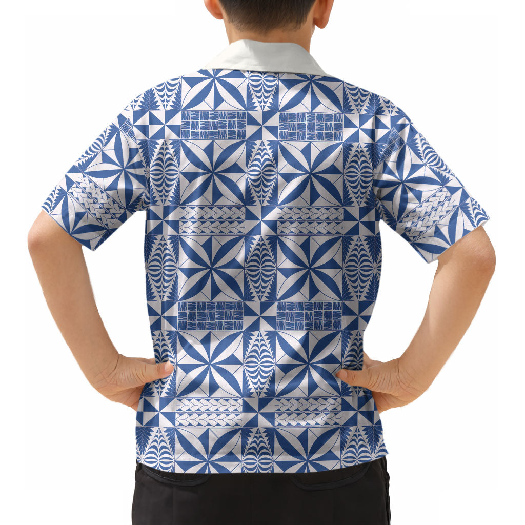 Blue Ngatu Pattern Malo e Lelei Tonga Kid Hawaiian Shirt