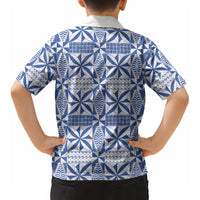 Blue Ngatu Pattern Malo e Lelei Tonga Kid Hawaiian Shirt