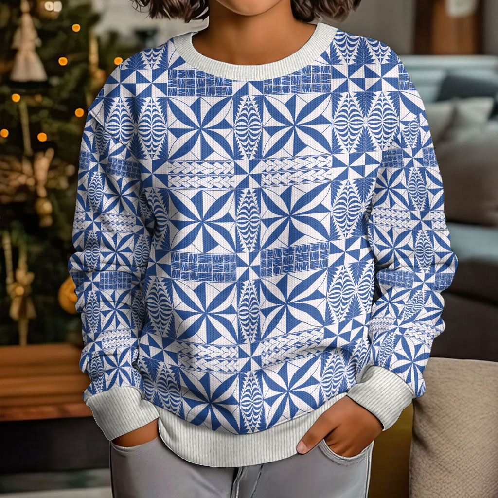 Blue Ngatu Pattern Malo e Lelei Tonga Kid Ugly Christmas Sweater