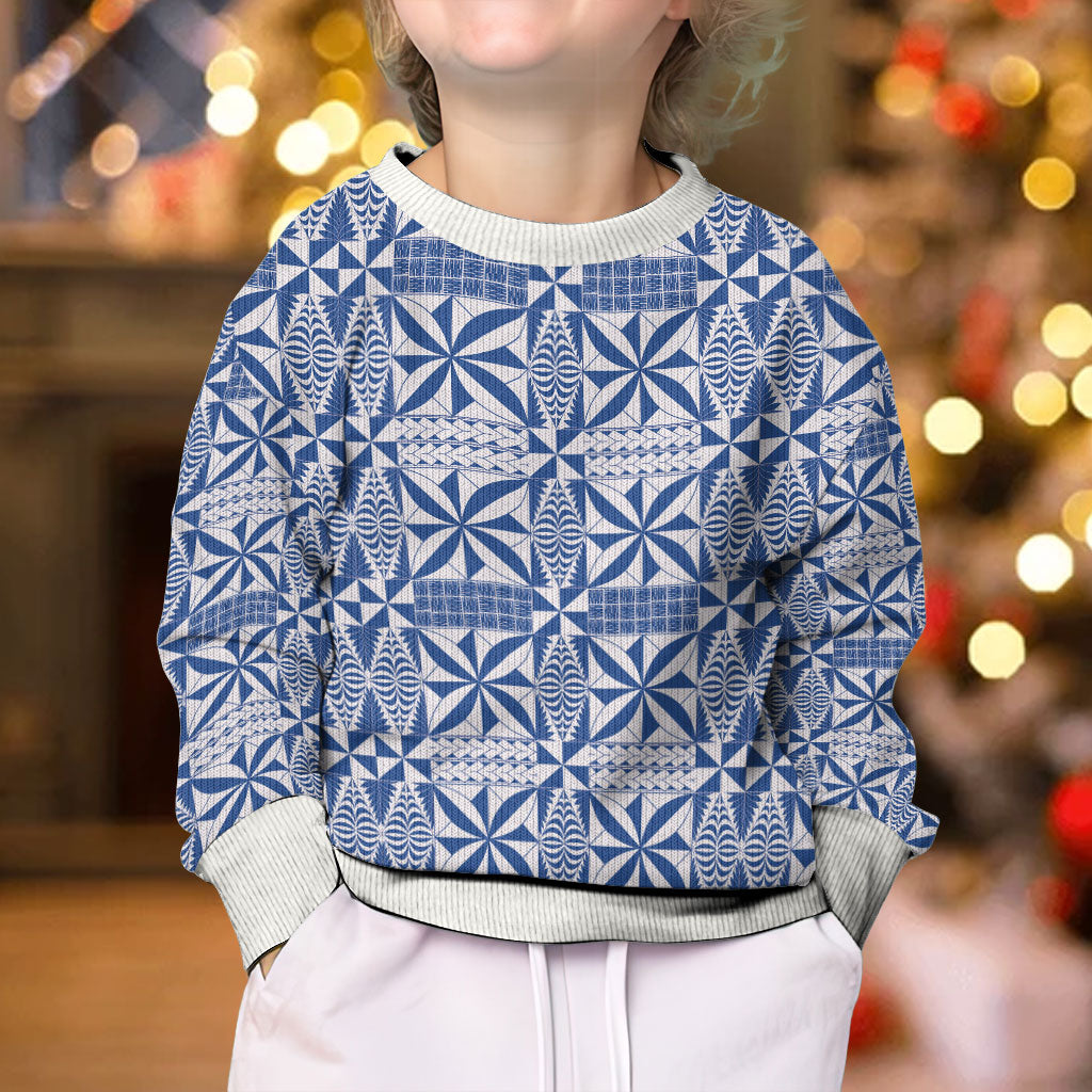 Blue Ngatu Pattern Malo e Lelei Tonga Kid Ugly Christmas Sweater