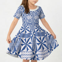 Blue Ngatu Pattern Malo e Lelei Tonga Kid Short Sleeve Dress