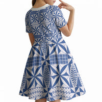 Blue Ngatu Pattern Malo e Lelei Tonga Kid Short Sleeve Dress