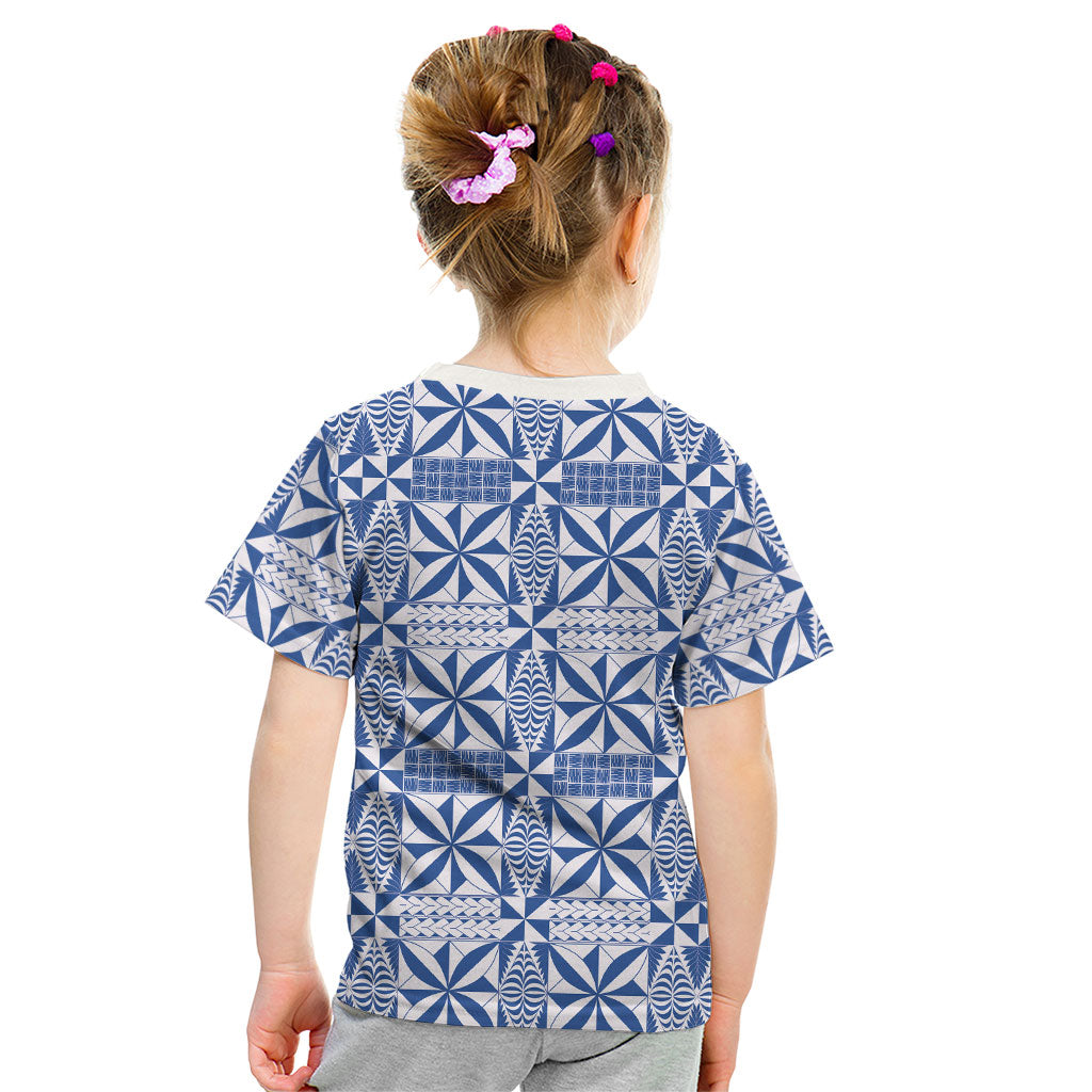 Blue Ngatu Pattern Malo e Lelei Tonga Kid T Shirt