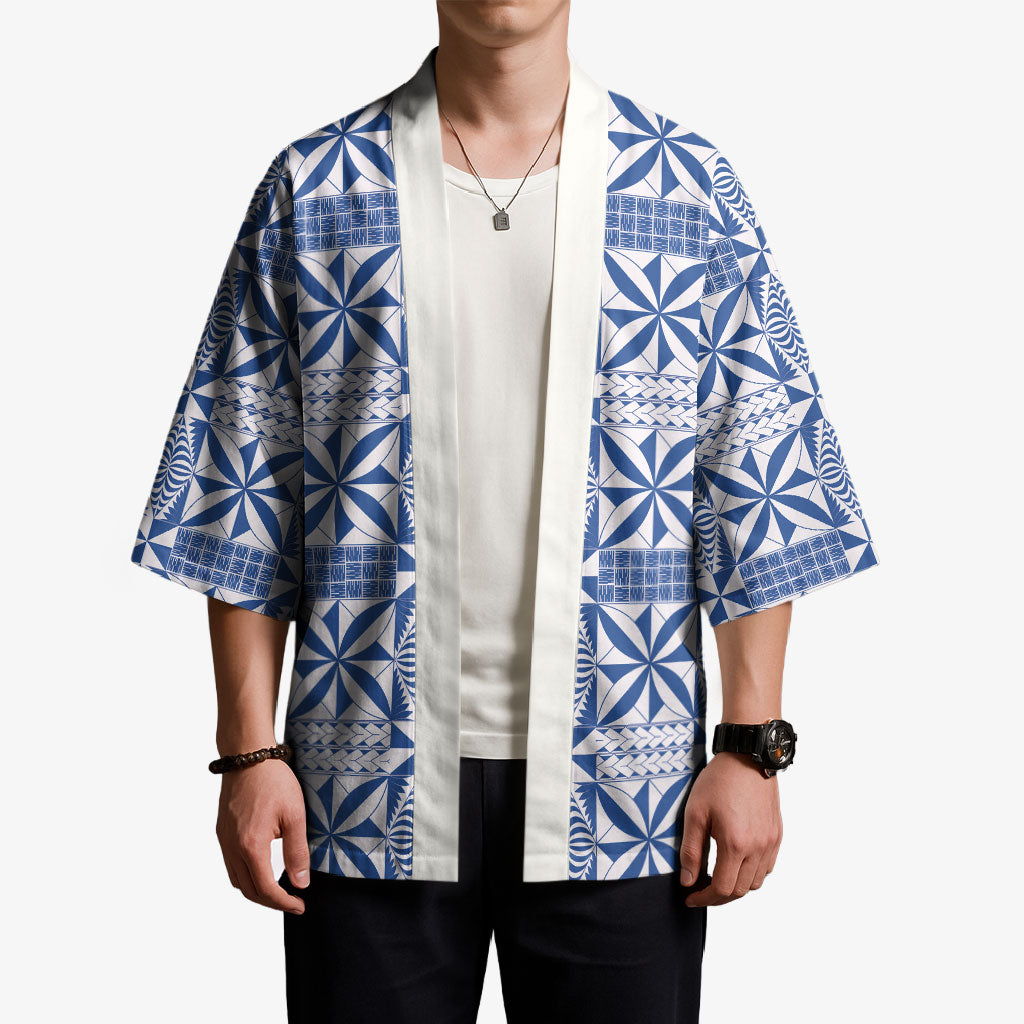 Blue Ngatu Pattern Malo e Lelei Tonga Kimono