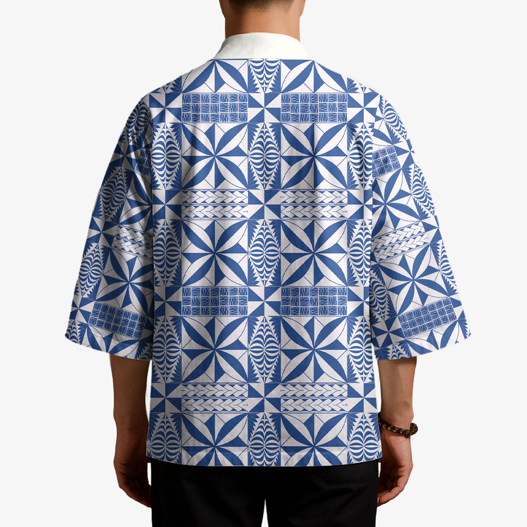 Blue Ngatu Pattern Malo e Lelei Tonga Kimono