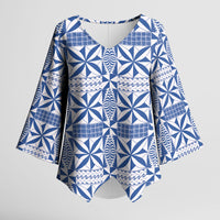 Blue Ngatu Pattern Malo e Lelei Tonga Kimono Sleeve Blouse