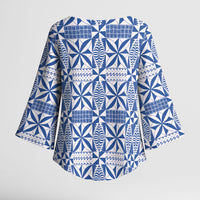Blue Ngatu Pattern Malo e Lelei Tonga Kimono Sleeve Blouse