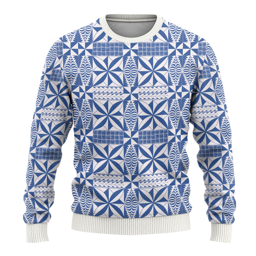 Blue Ngatu Pattern Malo e Lelei Tonga Ugly Christmas Sweater