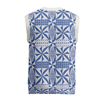 Blue Ngatu Pattern Malo e Lelei Tonga Christmas Knitted V-Neck Vest