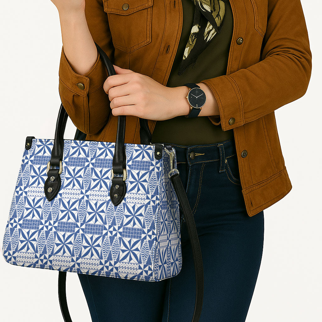 Blue Ngatu Pattern Malo e Lelei Tonga Leather Bag
