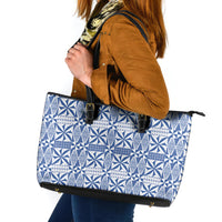 Blue Ngatu Pattern Malo e Lelei Tonga Leather Tote Bag