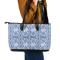 Blue Ngatu Pattern Malo e Lelei Tonga Leather Tote Bag