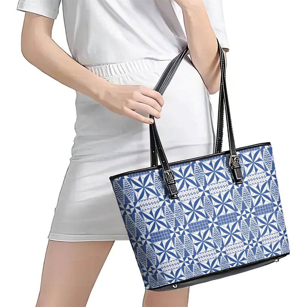 Blue Ngatu Pattern Malo e Lelei Tonga Leather Tote Bag