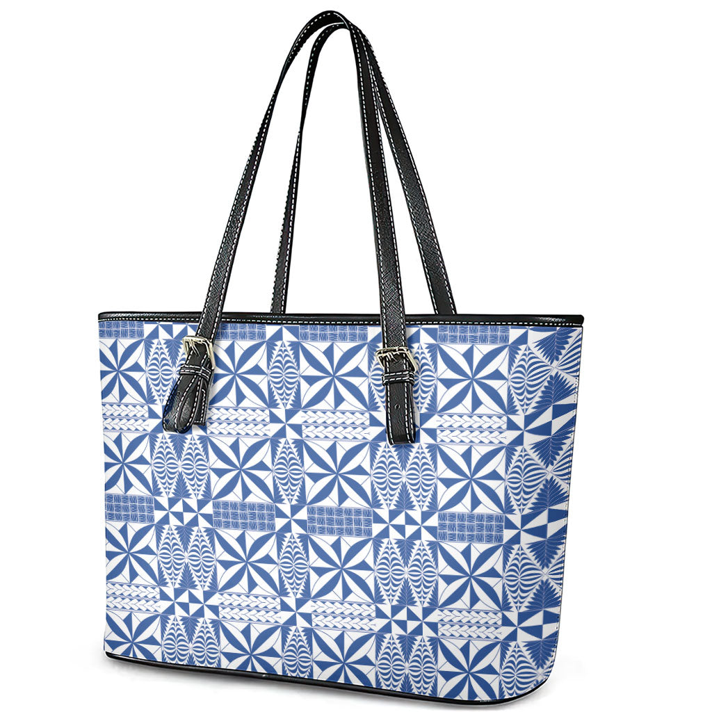 Blue Ngatu Pattern Malo e Lelei Tonga Leather Tote Bag