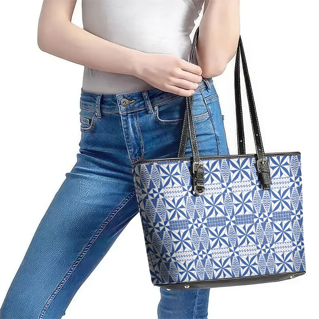 Blue Ngatu Pattern Malo e Lelei Tonga Leather Tote Bag