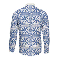 Blue Ngatu Pattern Malo e Lelei Tonga Long Sleeve Button Shirt