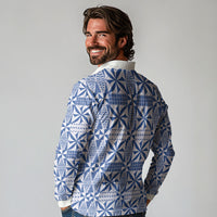 Blue Ngatu Pattern Malo e Lelei Tonga Long Sleeve Polo Shirt