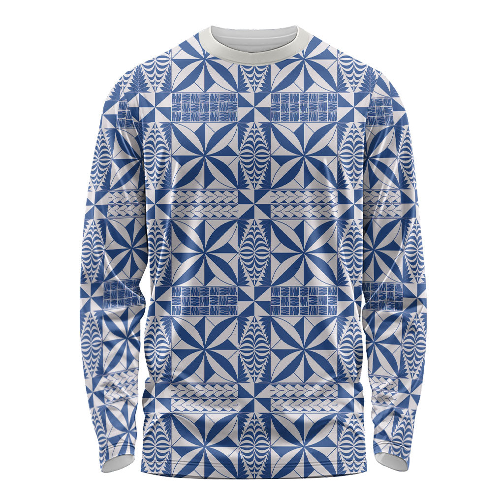Blue Ngatu Pattern Malo e Lelei Tonga Long Sleeve Shirt
