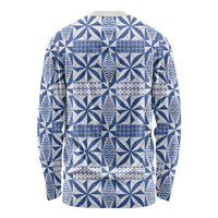 Blue Ngatu Pattern Malo e Lelei Tonga Long Sleeve Shirt