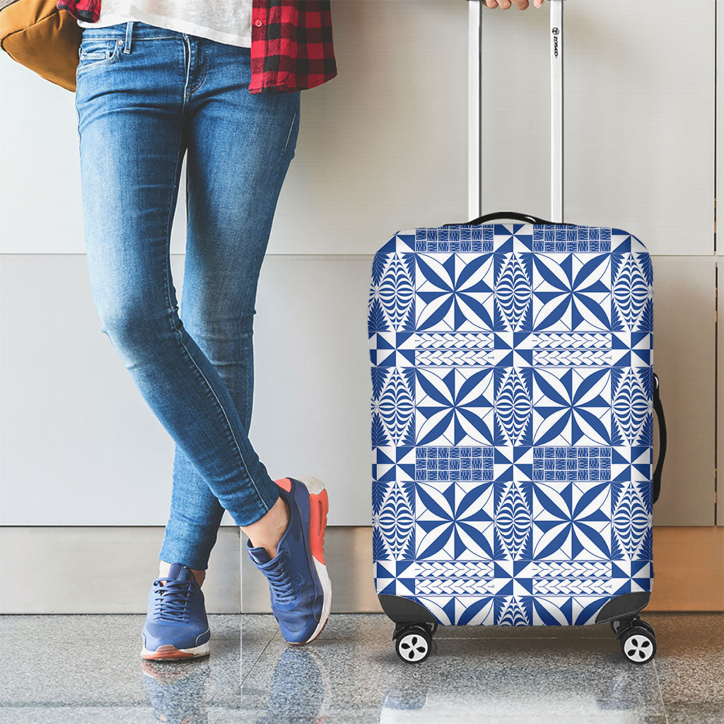 Blue Ngatu Pattern Malo e Lelei Tonga Luggage Cover