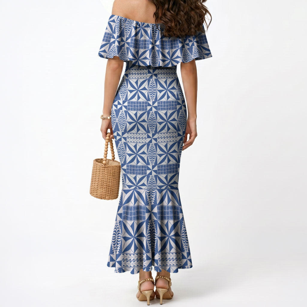 Blue Ngatu Pattern Malo e Lelei Tonga Mermaid Dress
