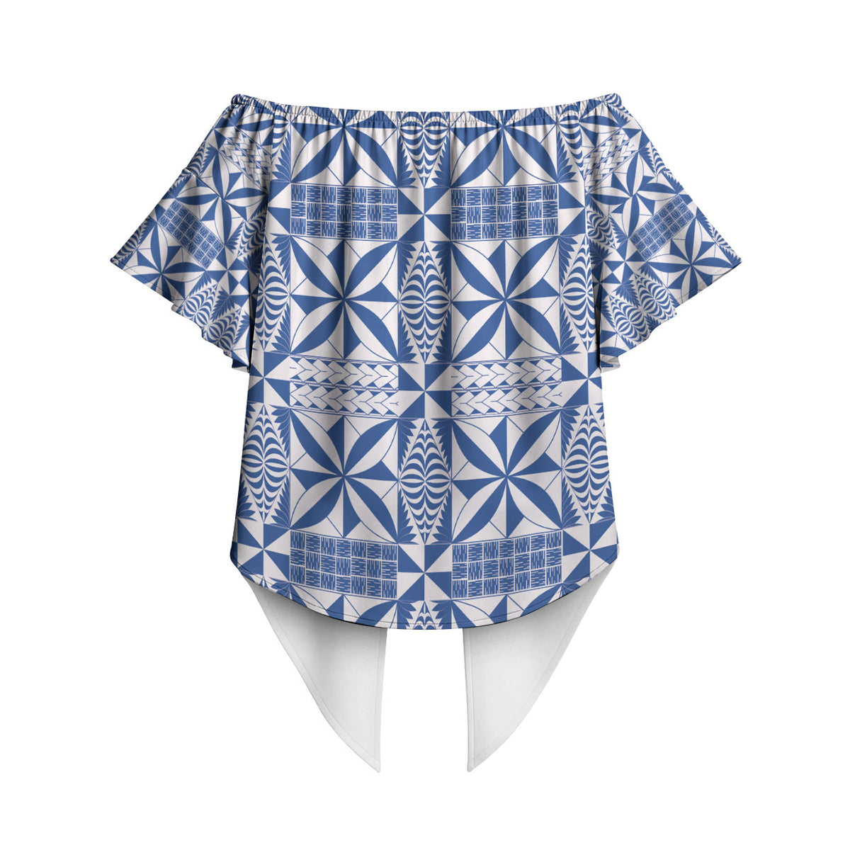 Blue Ngatu Pattern Malo e Lelei Tonga Off Shoulder Wrap Waist Top