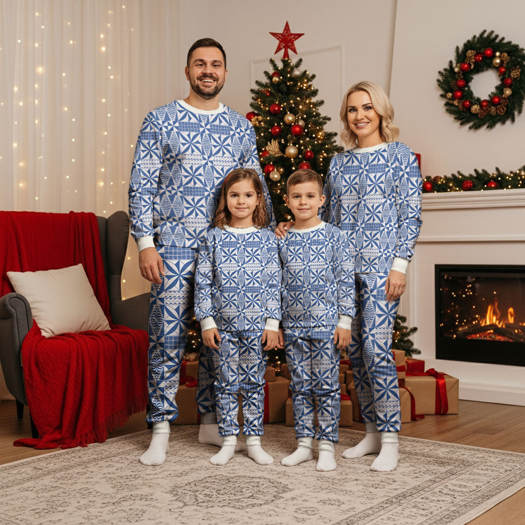 Blue Ngatu Pattern Malo e Lelei Tonga Christmas Pajama Set