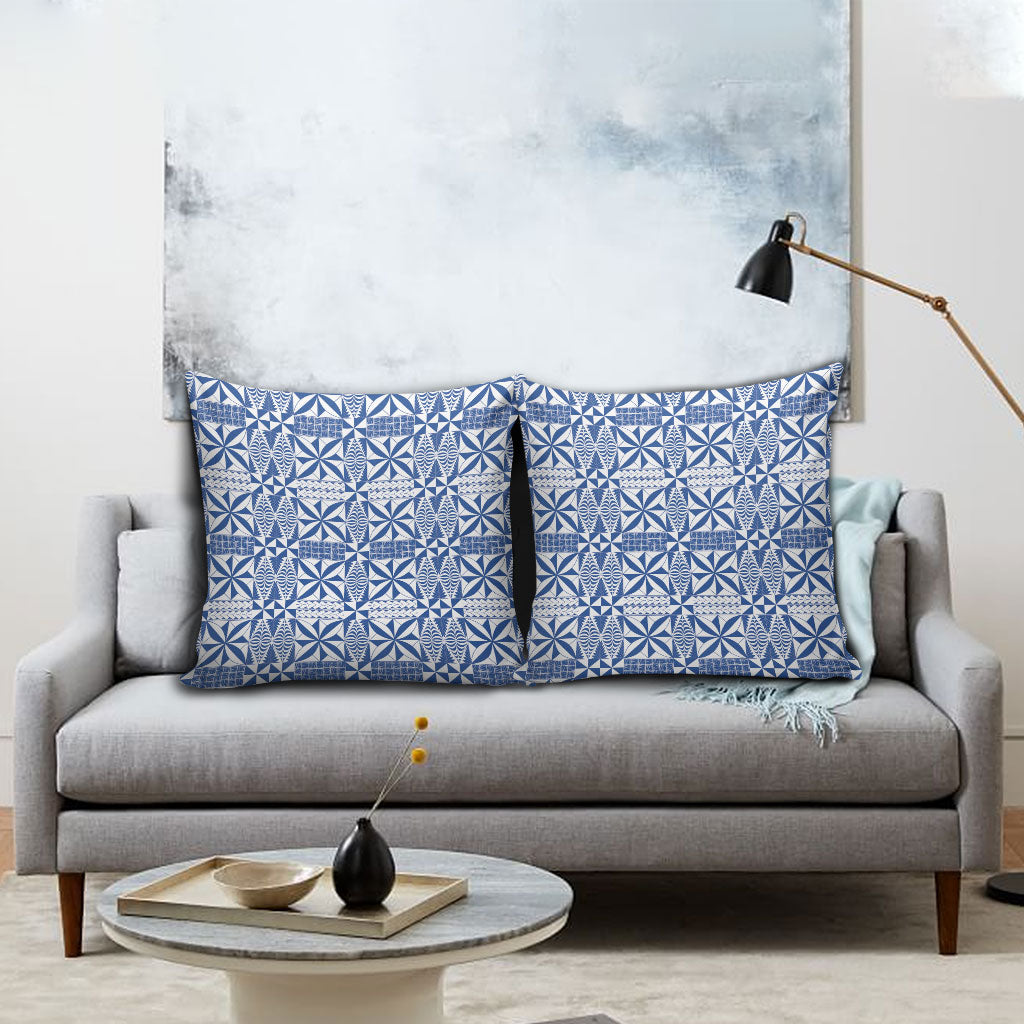 Blue Ngatu Pattern Malo e Lelei Tonga Pillow Cover