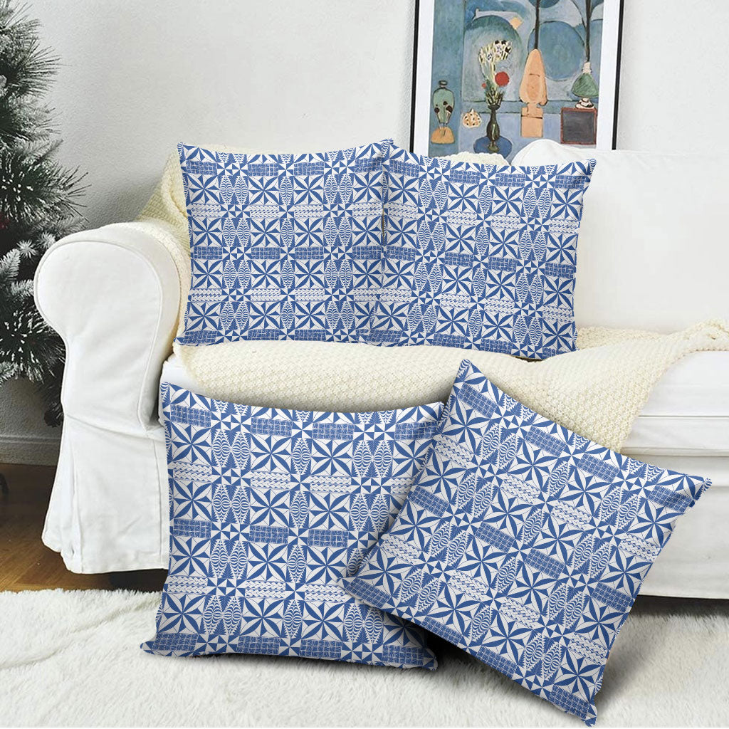 Blue Ngatu Pattern Malo e Lelei Tonga Pillow Cover