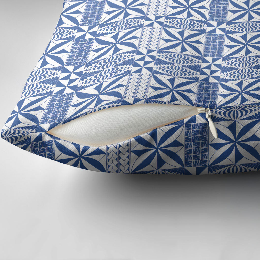 Blue Ngatu Pattern Malo e Lelei Tonga Pillow Cover