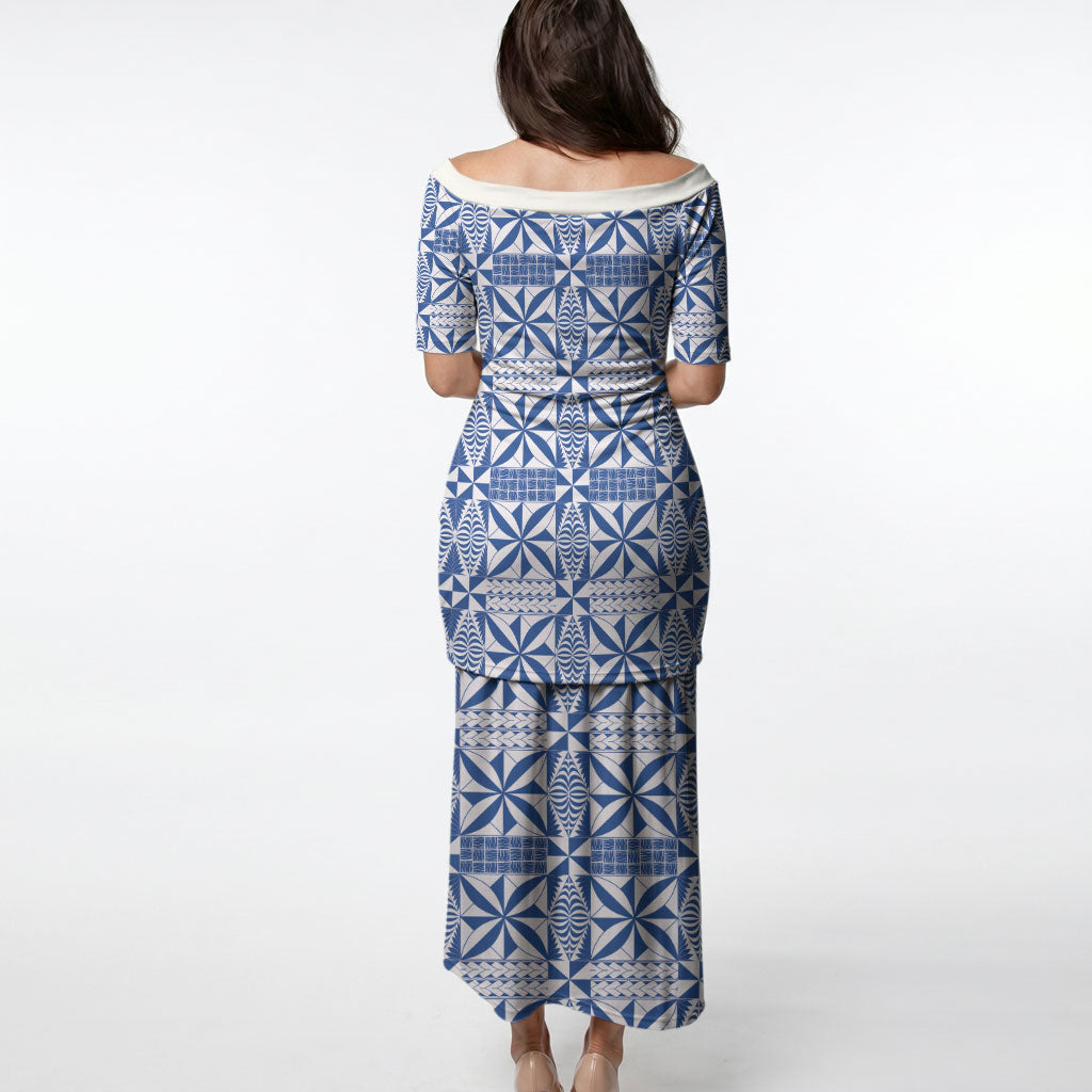 Blue Ngatu Pattern Malo e Lelei Tonga Puletasi