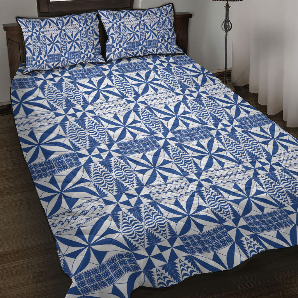 Blue Ngatu Pattern Malo e Lelei Tonga Quilt Bed Set