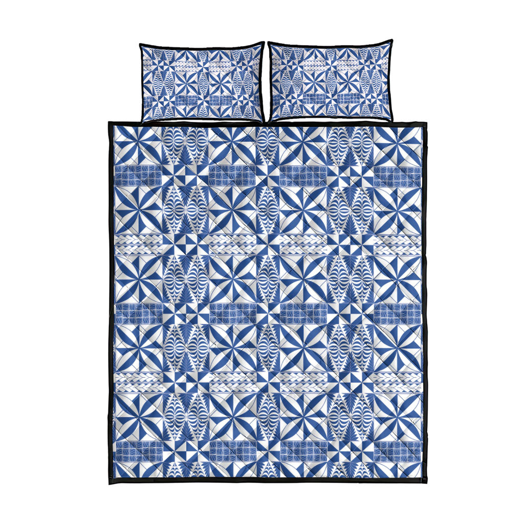 Blue Ngatu Pattern Malo e Lelei Tonga Quilt Bed Set
