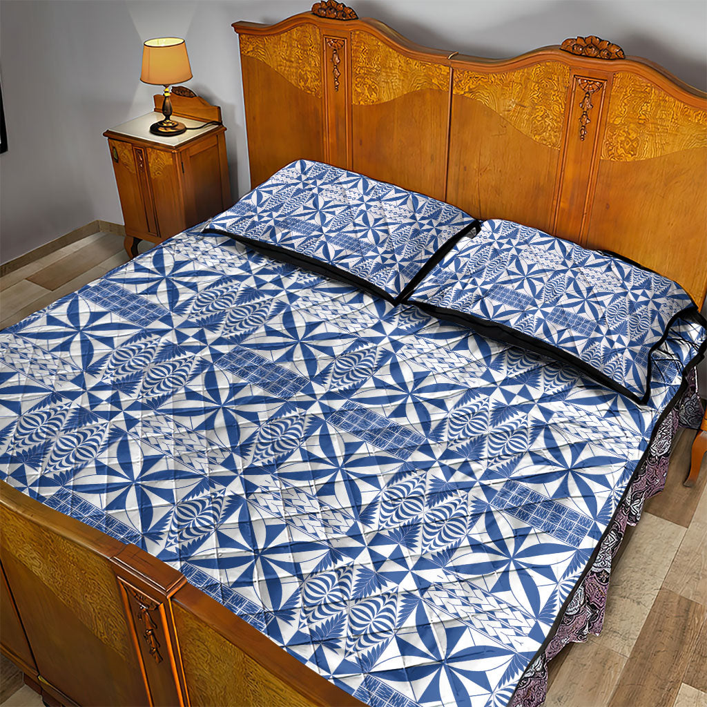 Blue Ngatu Pattern Malo e Lelei Tonga Quilt Bed Set
