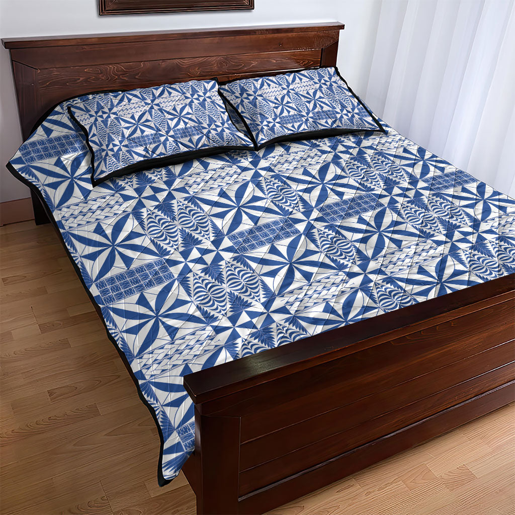 Blue Ngatu Pattern Malo e Lelei Tonga Quilt Bed Set