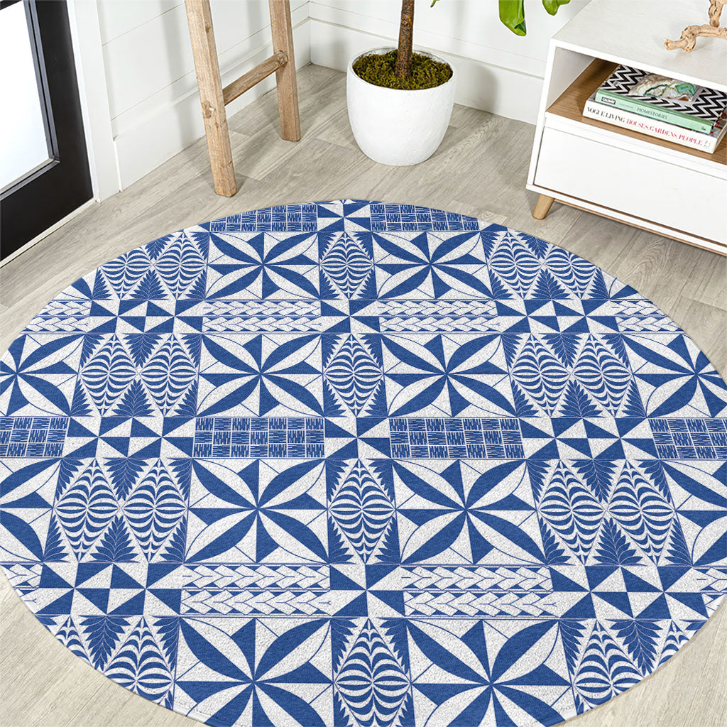 Blue Ngatu Pattern Malo e Lelei Tonga Round Carpet