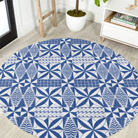 Blue Ngatu Pattern Malo e Lelei Tonga Round Carpet