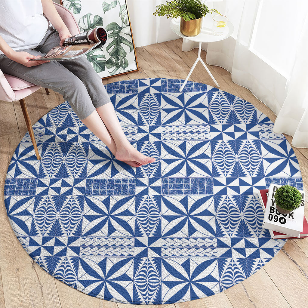 Blue Ngatu Pattern Malo e Lelei Tonga Round Carpet