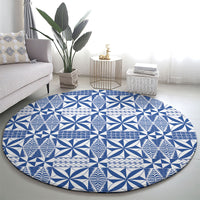 Blue Ngatu Pattern Malo e Lelei Tonga Round Carpet