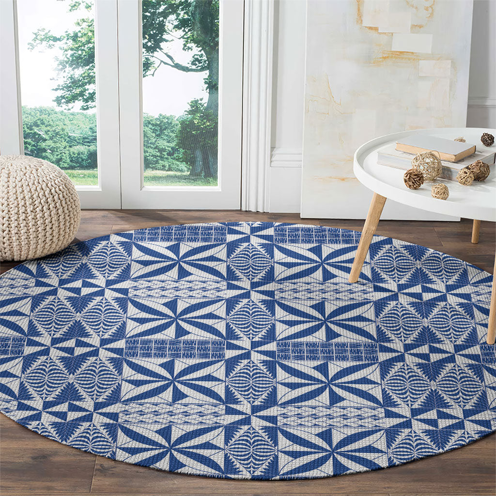 Blue Ngatu Pattern Malo e Lelei Tonga Round Carpet