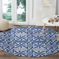 Blue Ngatu Pattern Malo e Lelei Tonga Round Carpet