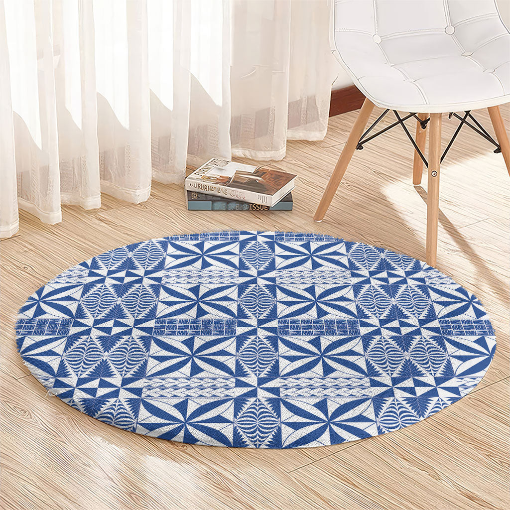 Blue Ngatu Pattern Malo e Lelei Tonga Round Carpet