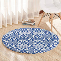 Blue Ngatu Pattern Malo e Lelei Tonga Round Carpet