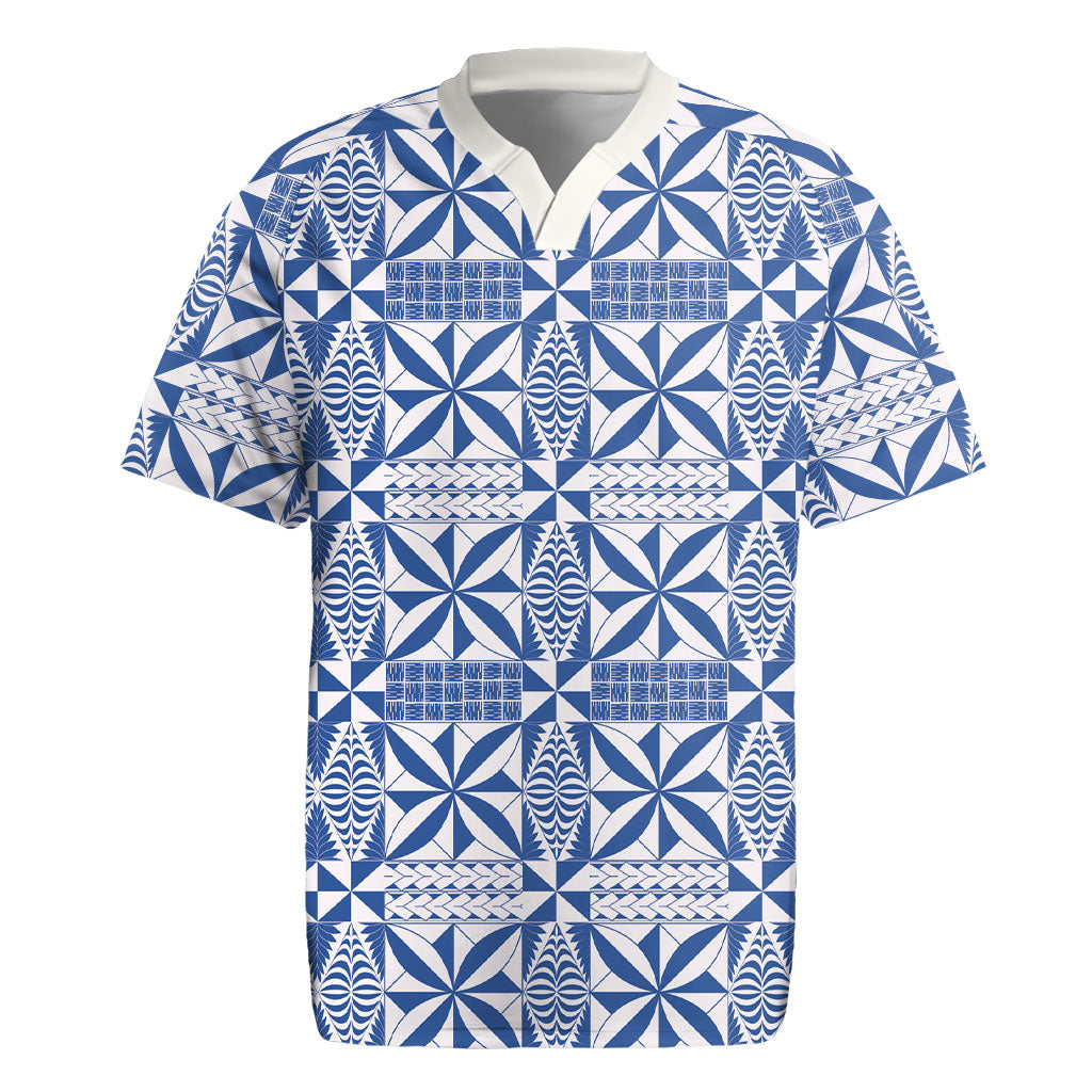 Blue Ngatu Pattern Malo e Lelei Tonga Rugby Jersey