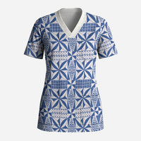 Blue Ngatu Pattern Malo e Lelei Tonga Scrub Top