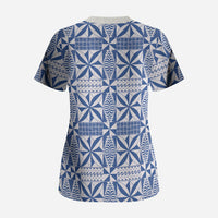 Blue Ngatu Pattern Malo e Lelei Tonga Scrub Top