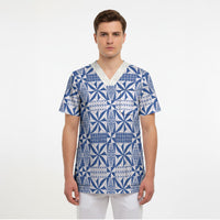 Blue Ngatu Pattern Malo e Lelei Tonga Scrub Top