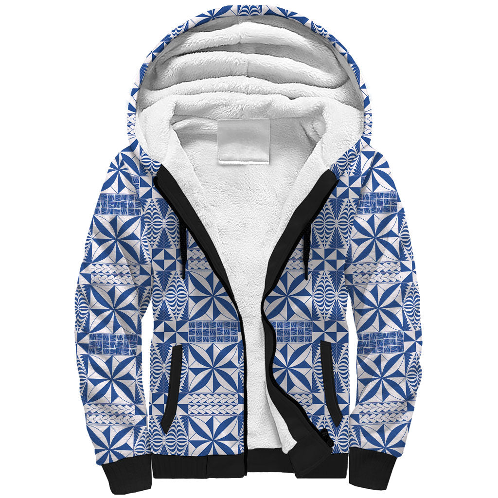 Blue Ngatu Pattern Malo e Lelei Tonga Sherpa Hoodie LT14 Unisex Blue - Polynesian Pride