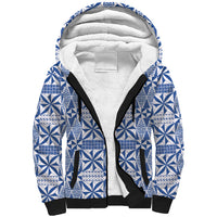 Blue Ngatu Pattern Malo e Lelei Tonga Sherpa Hoodie