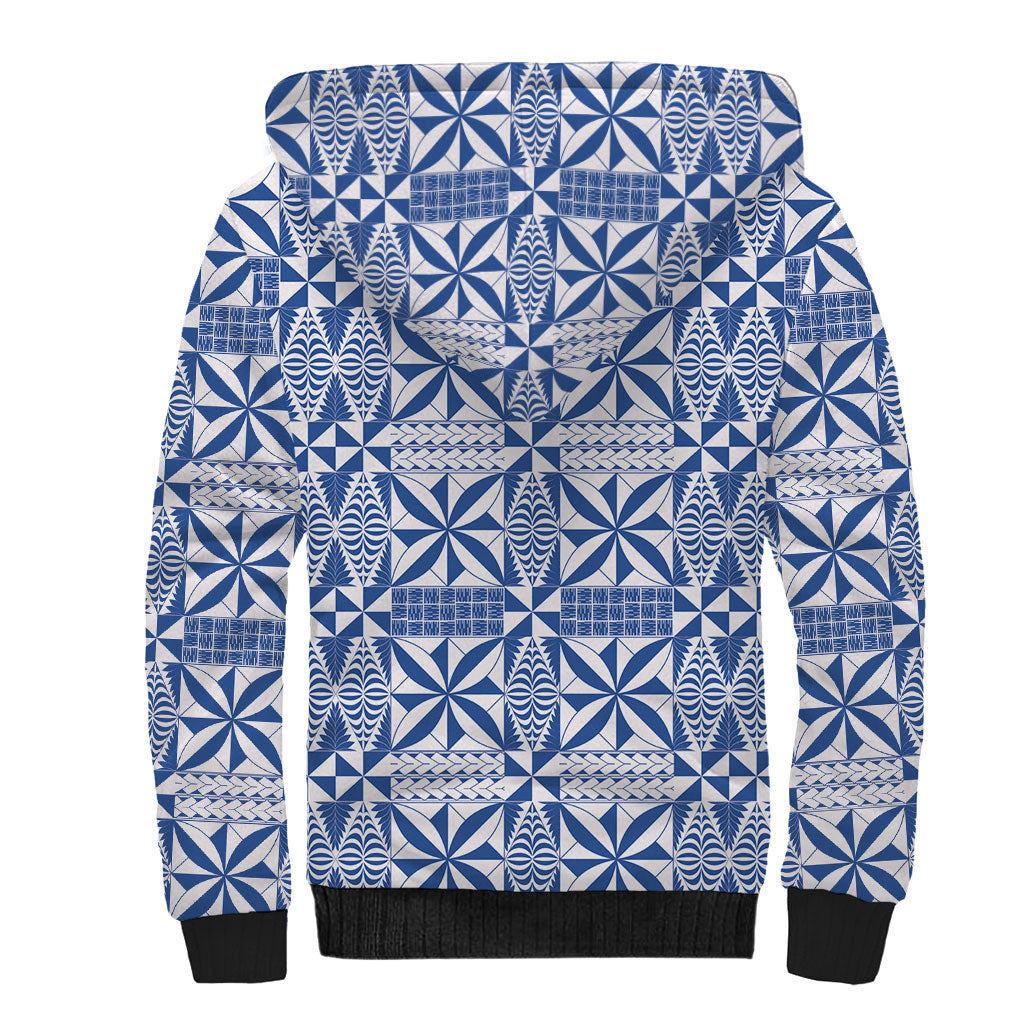 Blue Ngatu Pattern Malo e Lelei Tonga Sherpa Hoodie